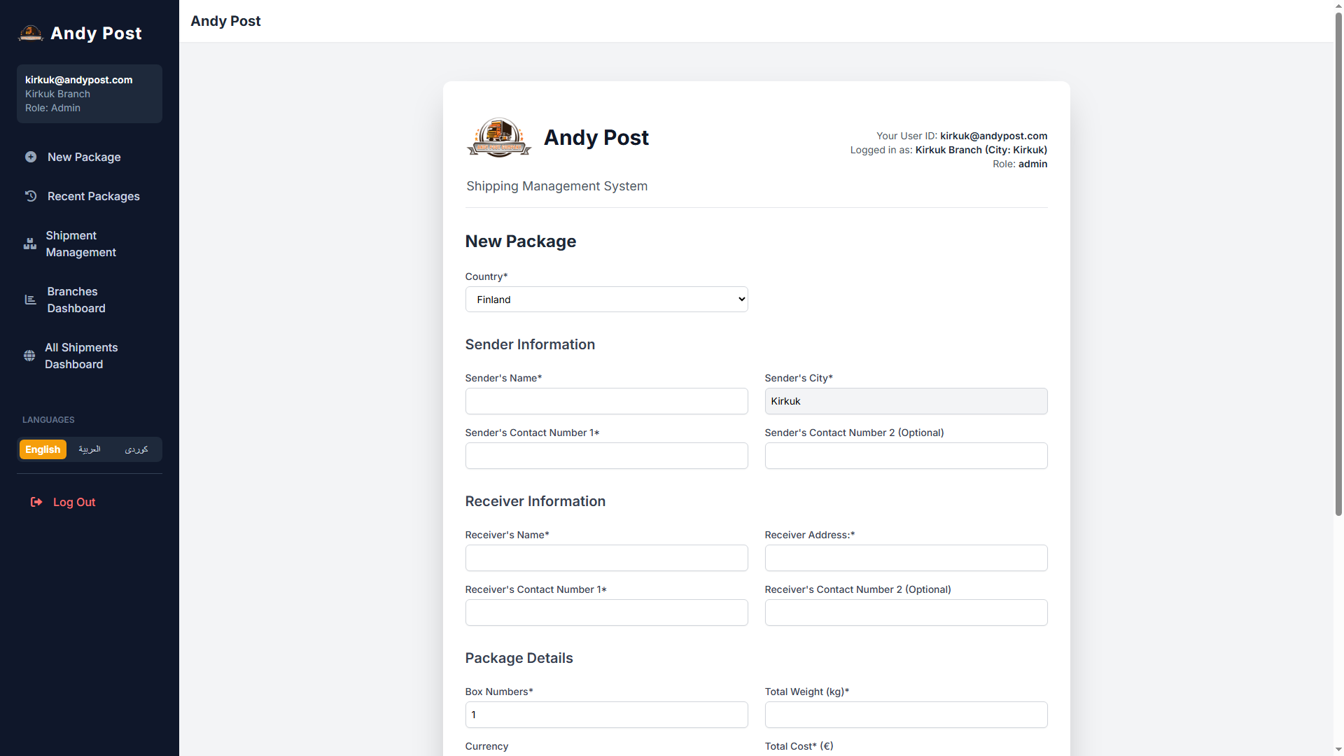Andy Post Dashboard